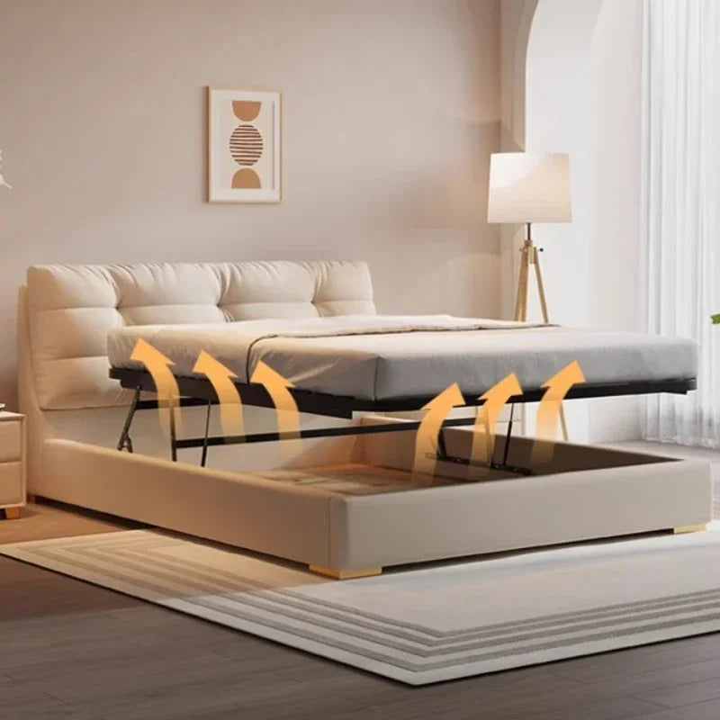 A Princess Modern House Double Bed Frame Simple Storage White Loft Bed Queen Size Camas De Dormitorio Bedroom Set Furniture