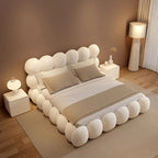 Beauty Cream Cloud Bed Large Size White Rectangle Minimalist Safe Bed Upholstery European Cama Matrimonial Home Furniture