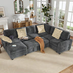 #Sectional Couch with Pull Out Sofa Bed,Corduroy Sleeper Sofa with Storage Ottoman & USB Charging,Comfy L Shaped Modular, Custom