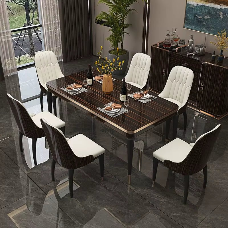 ^%Luxury Postmodern Italian Rectangular Dining Table Marble Dining Table Set with 6/8/10 Chair