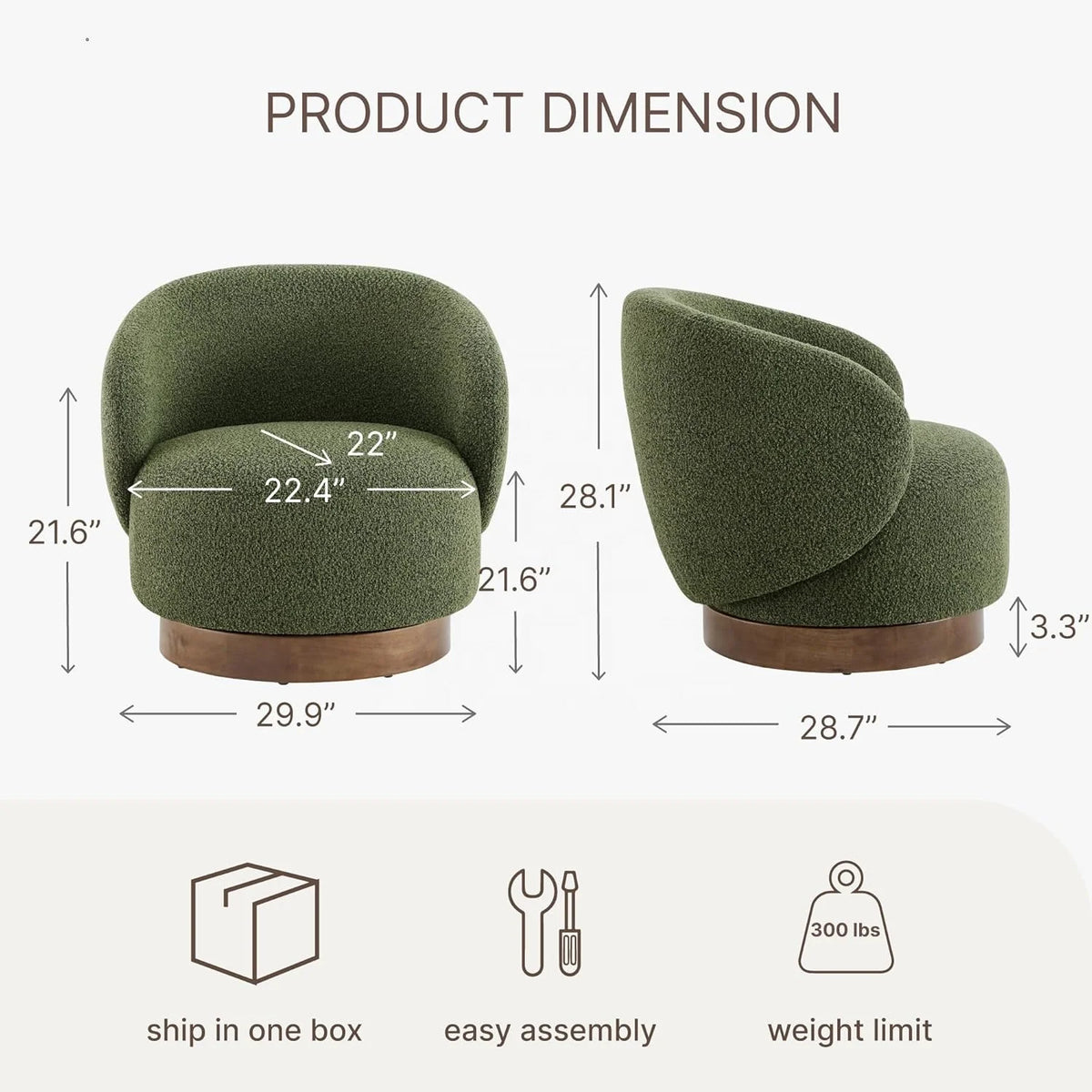 Modern Swivel Accent Chair Barrel Armchair Upholstered Performance Fabric Solid Wood Legs Modular Living Home Furniture