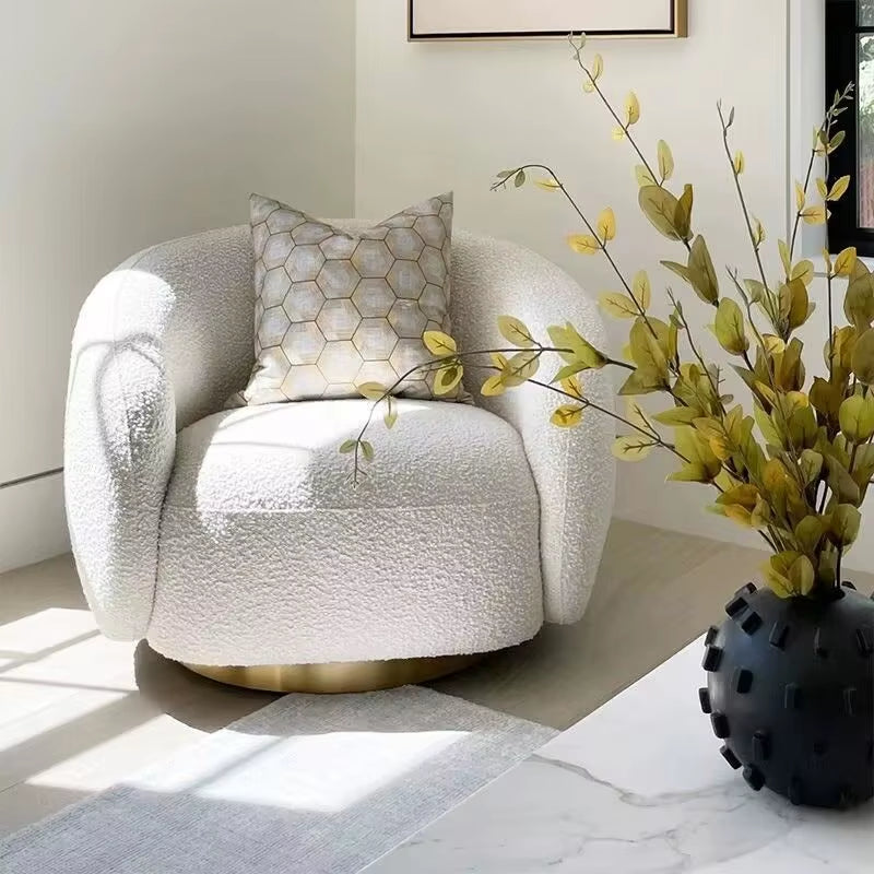 #Nordic Single Armchair, Sheepskin Rotating Living Room Lounge Chair, Color Options Available