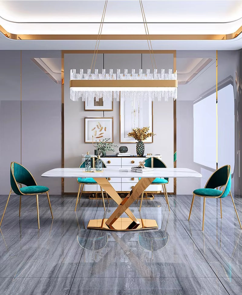 ^%Luxury Dinning Table Set 6 Seats Marble Dining Table and Chairs Dining Room Furniture Kitchen Dining Table