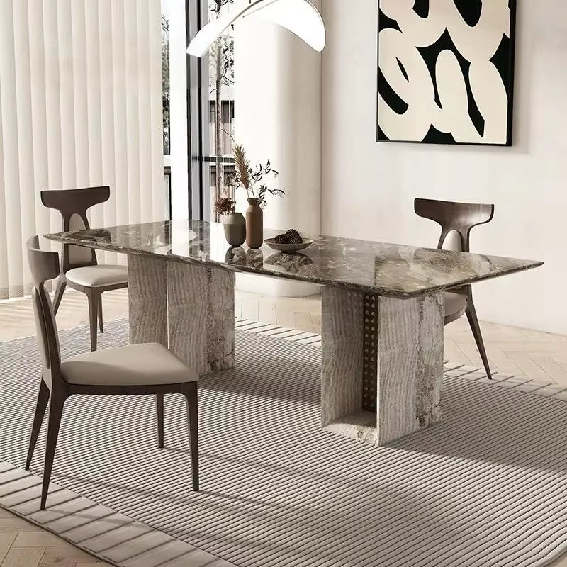 Any Size Custom Multi Optional Natural Luxury Stone Dining Table Thick Solid Stable Villa House High Grade Dining Furniture