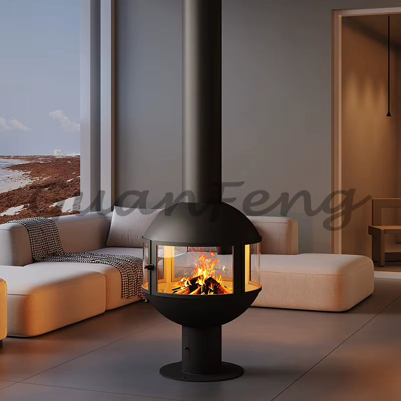 High-End Exclusive round Hanging Fireplace, Firewood-Burning, Smoke-Free Rural Self-Built House, Indoor Heating Furnace, Open