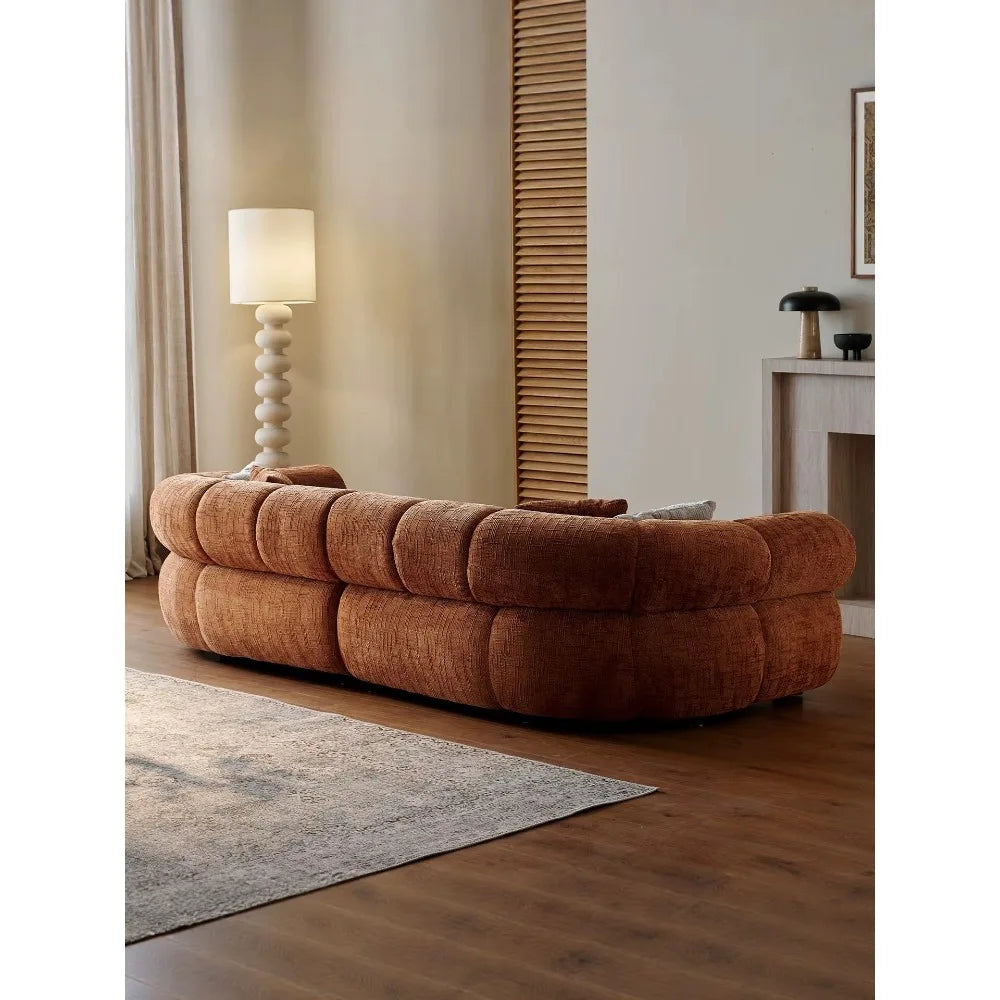 Italian Modern Minimalist Caramel Chenille Velvet Armchair Sofa Set, Sponge Filled Accent Furniture for Large Flat Living Room