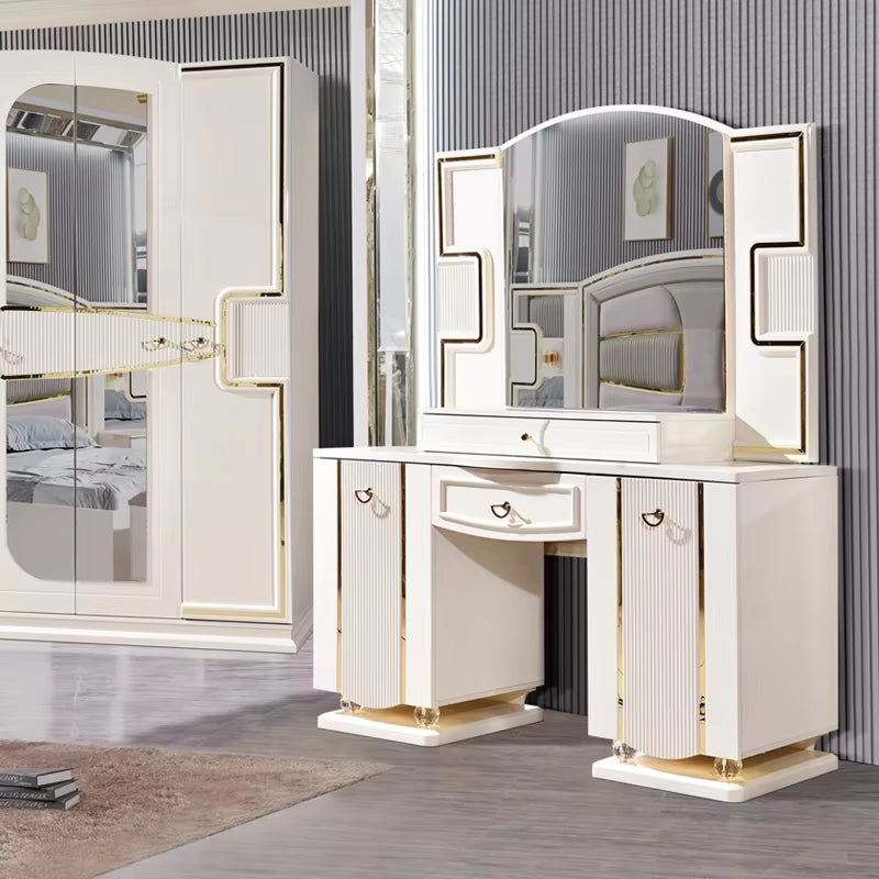 A Modern White Luxury King Size Leather Bedroom Bed Double Home Master Room Queen Wooden Full Mdf Bedroom Sets Furniture