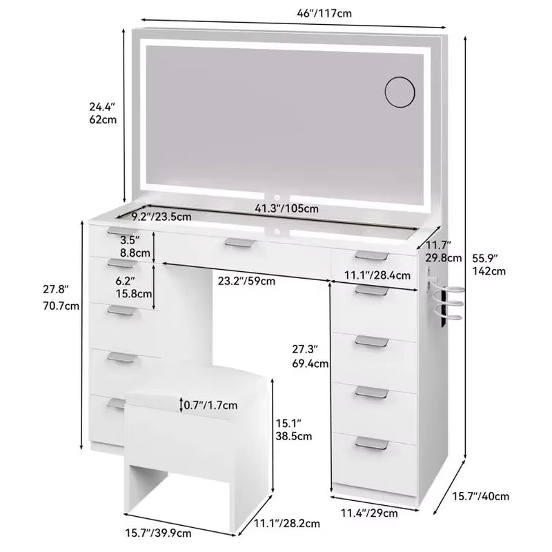# Customized Luxury Makeup Vanity Table Storage Drawer Dressing Table Mirrored Dresser with Light #