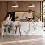 Luxury Marble Kitchen Island Solid Stone Countertop Waterfall Edge Modern Island Table for Home Villa Kitchen Decor