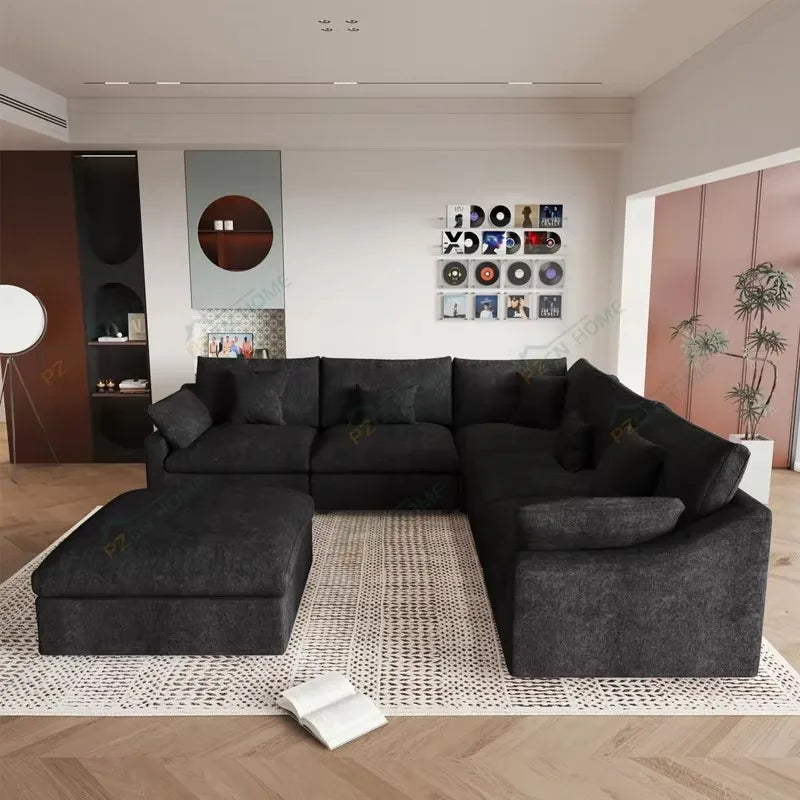 # Italian Very Soft Modular Sofa Set Furniture Living Room Couch Up-Holstered Living Room Cloud Sofa Sectional Sofa with Ottoman