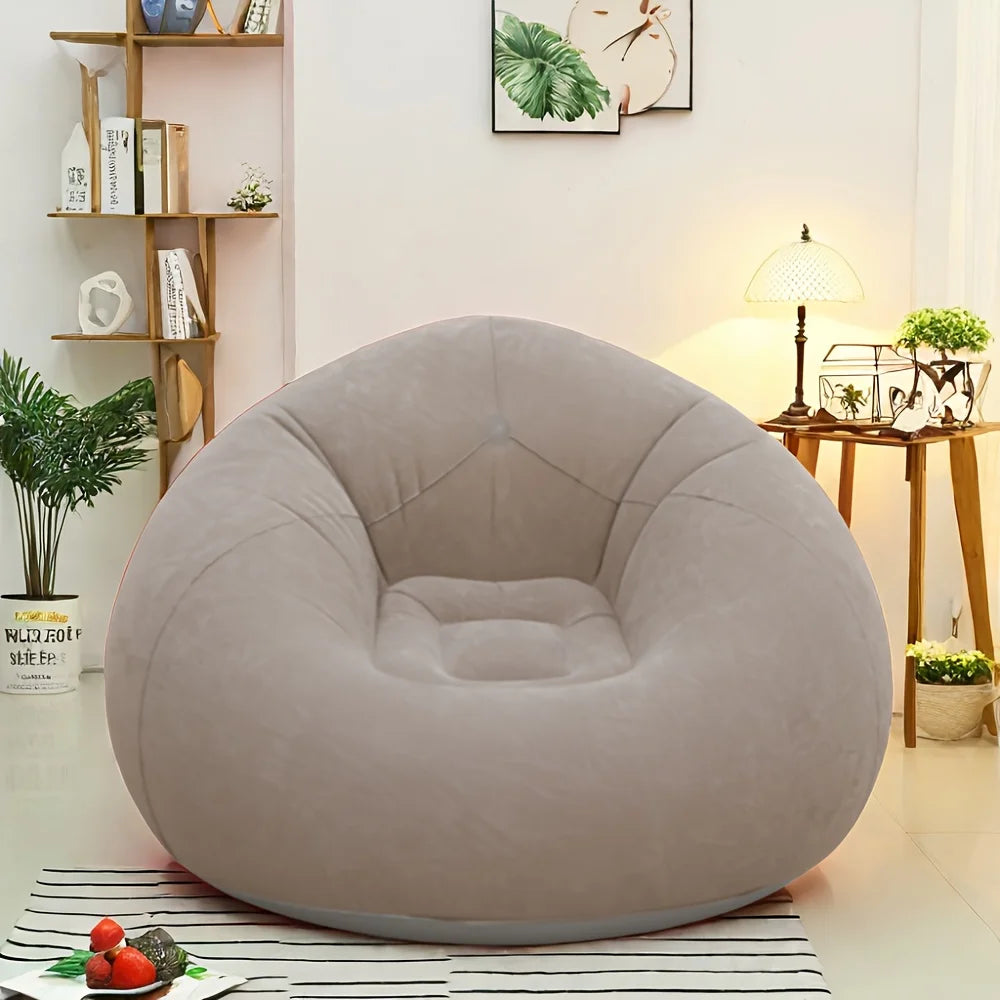 Portable Inflatable Lazy Chair Foldable Single Outdoor Garden Sofa Soft Fleece No Assembly for Indoor Outdoor Use