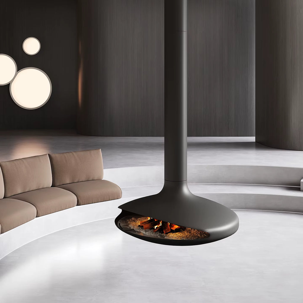 Customizable French Hanging Fireplace Flying Saucer Shaped Wood Burning Real Fire Stove for Cozy Holiday Cabin Living Room Decor