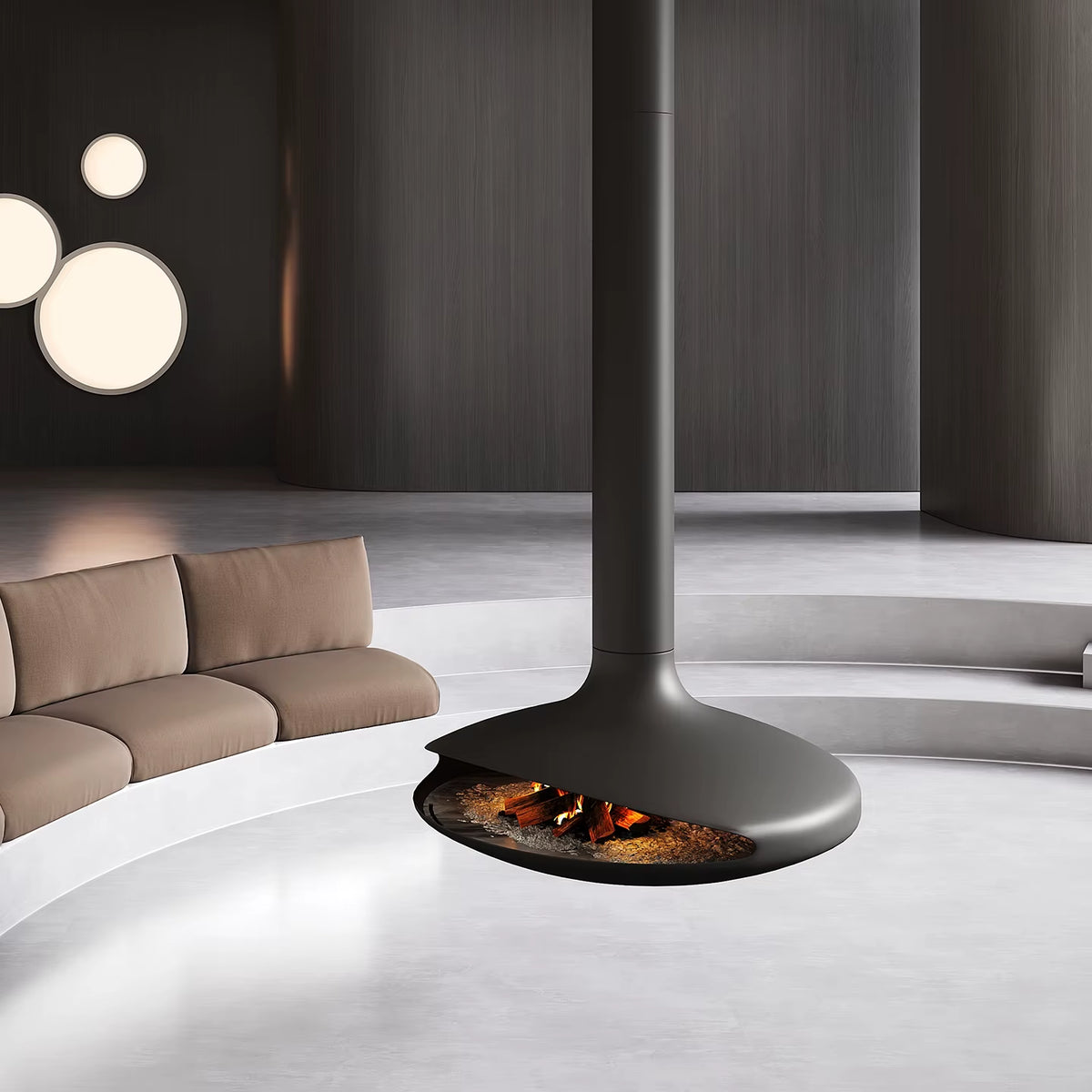 Customizable French Hanging Fireplace Flying Saucer Shaped Wood Burning Real Fire Stove for Cozy Holiday Cabin Living Room Decor