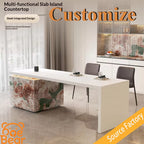 Luxury Marble Kitchen Island Solid Stone Countertop Waterfall Edge Modern Island Table for Home Villa Kitchen Decor