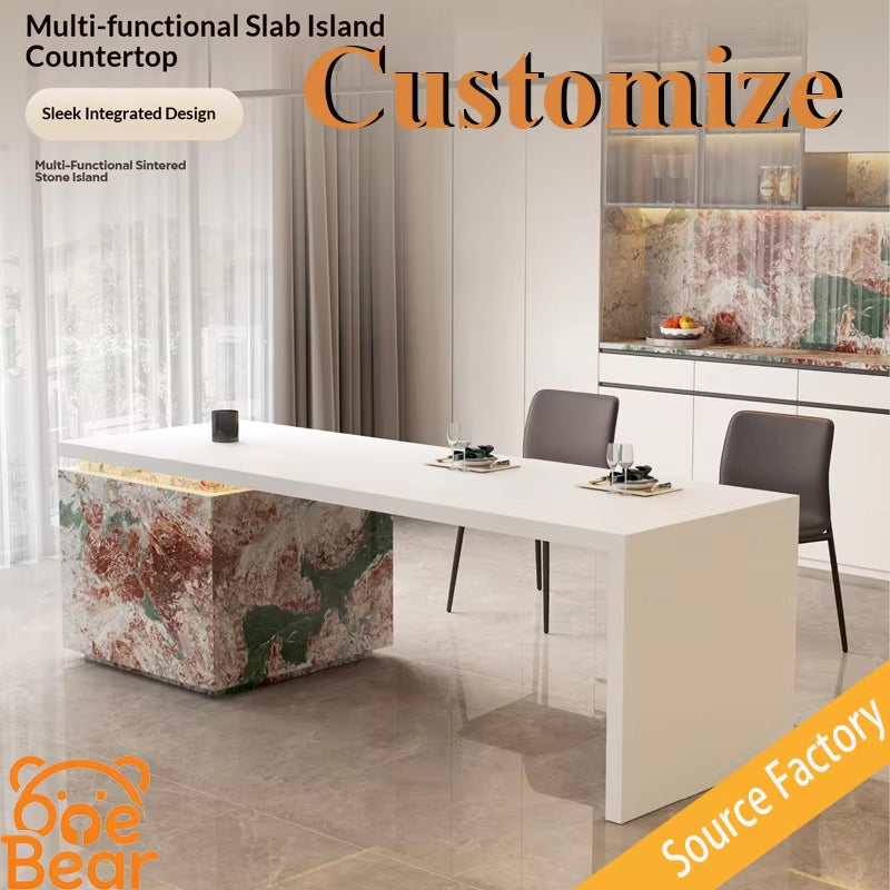 Luxury Marble Kitchen Island Solid Stone Countertop Waterfall Edge Modern Island Table for Home Villa Kitchen Decor