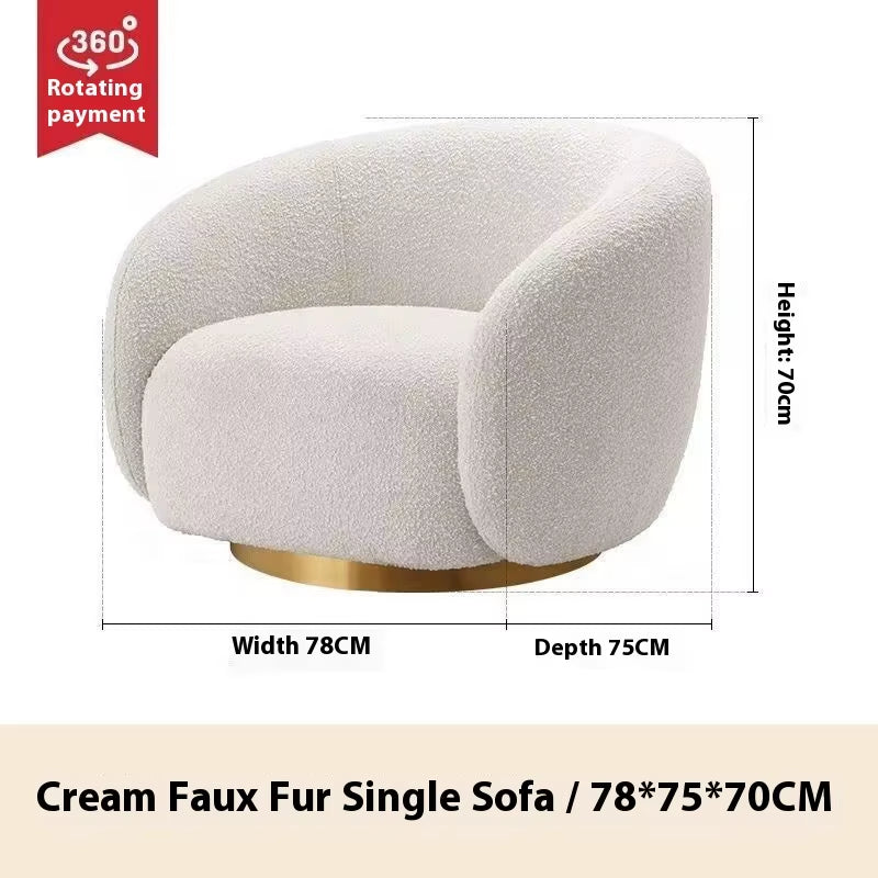 #Nordic Single Armchair, Sheepskin Rotating Living Room Lounge Chair, Color Options Available