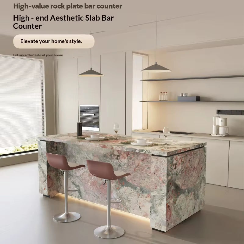 Luxury Marble Kitchen Island Solid Stone Countertop Waterfall Edge Modern Island Table for Home Villa Kitchen Decor