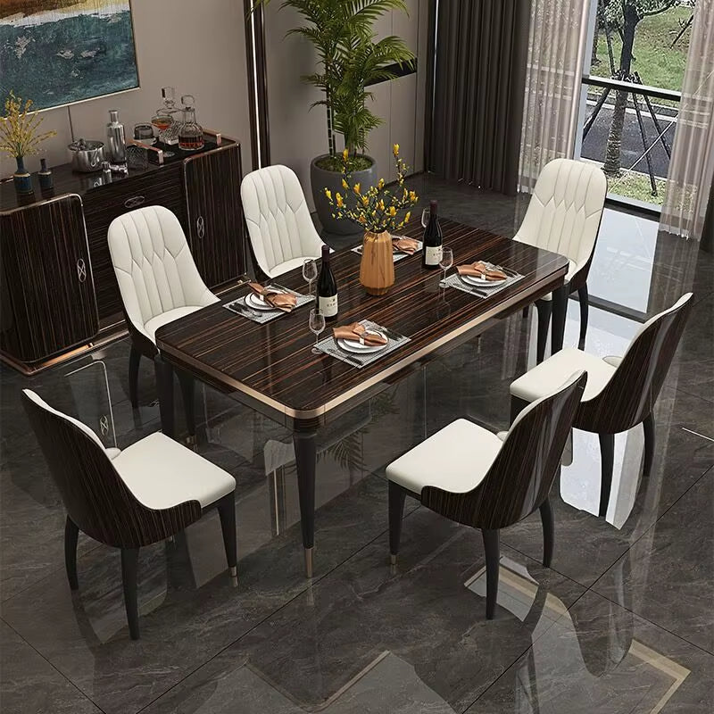 ^%Luxury Postmodern Italian Rectangular Dining Table Marble Dining Table Set with 6/8/10 Chair
