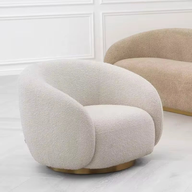 #Nordic Single Armchair, Sheepskin Rotating Living Room Lounge Chair, Color Options Available